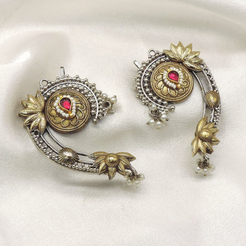 Ruby Floral Dual Tone Ear Cuff Earrings by Joyrias