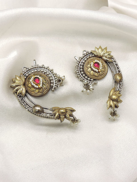 Ruby Floral Dual Tone Ear Cuff Earrings by Joyrias