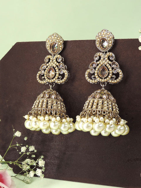 Antique Kundan jhumka earrings with pearl drops – Indian bridal jhumka jewelry USA – Joyrias