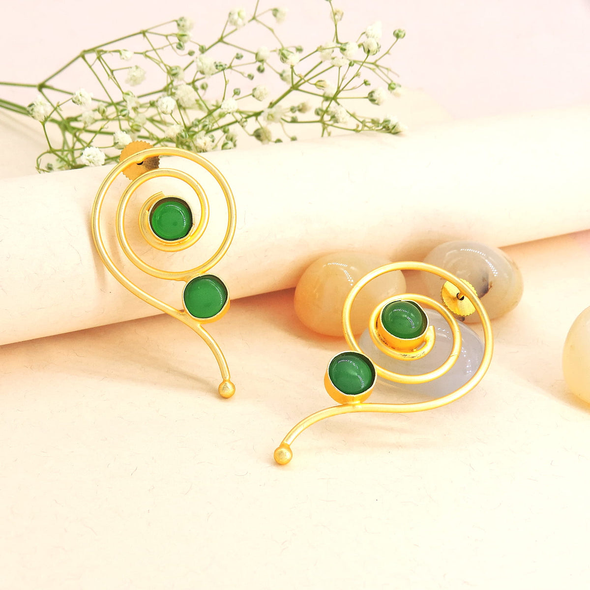 Gold Plated Brass Earrings with Orange stone