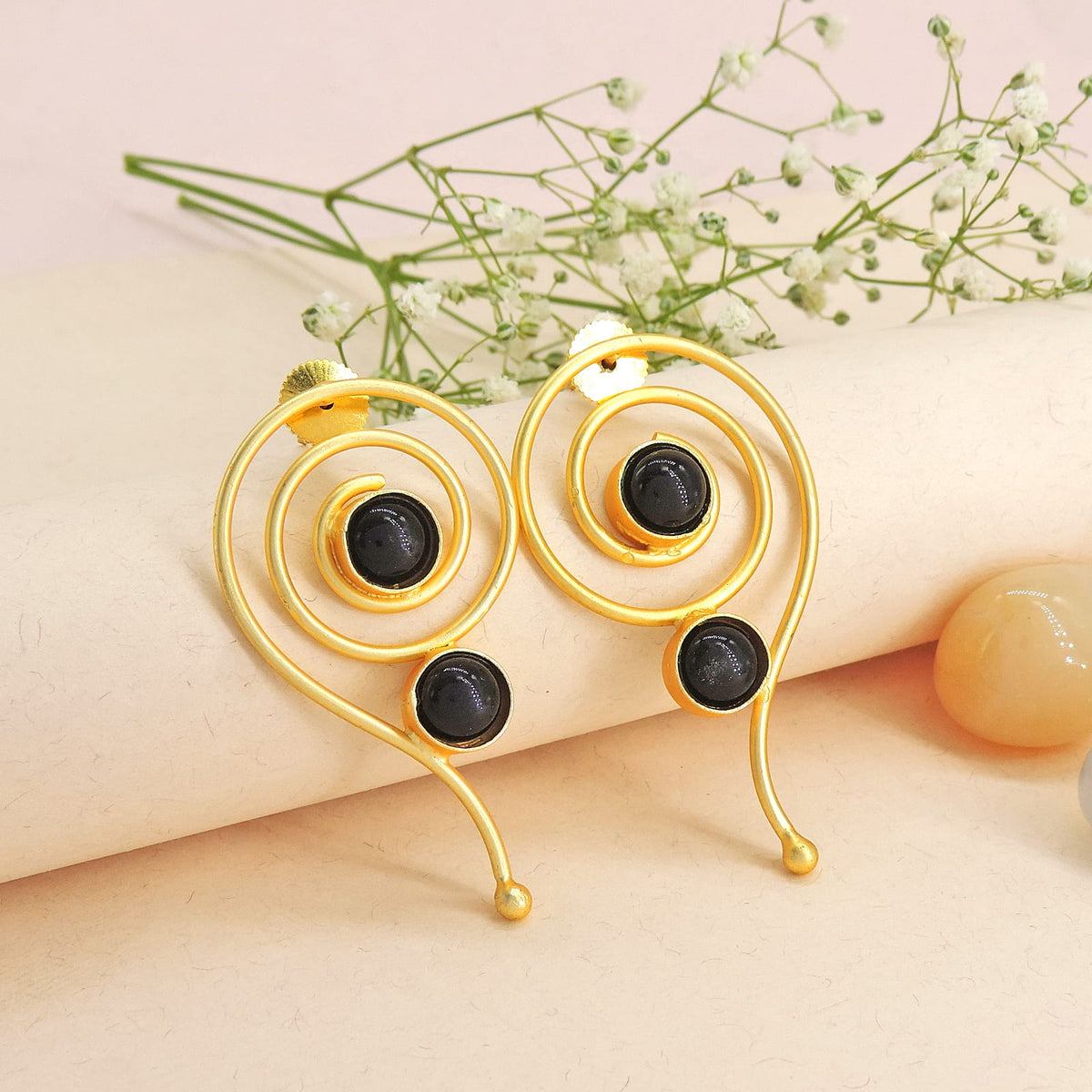 Gold Plated Brass Earrings with Orange stone