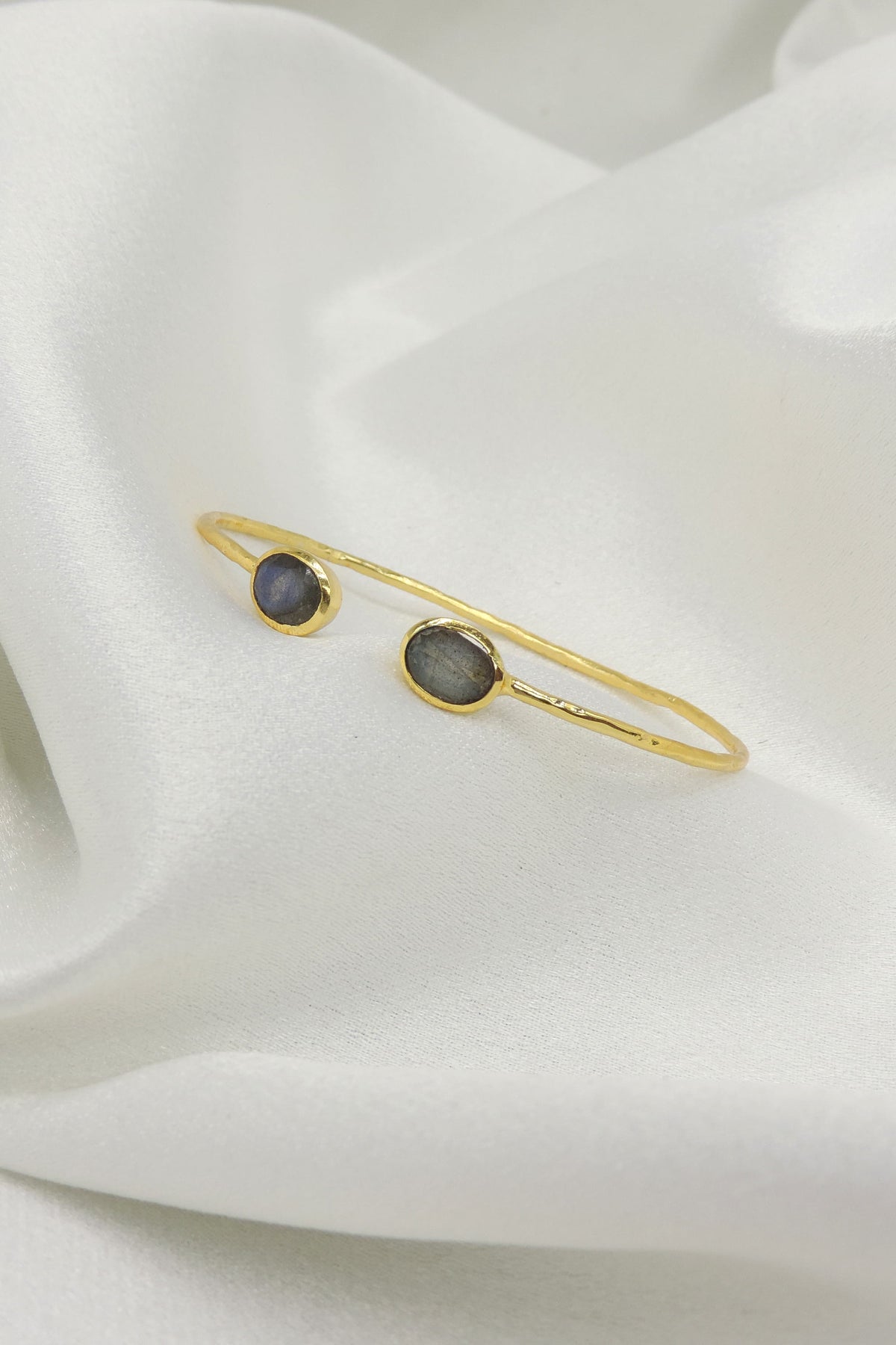 Minimal Rose Quartz Open Cuff Bracelet in Gold Finish