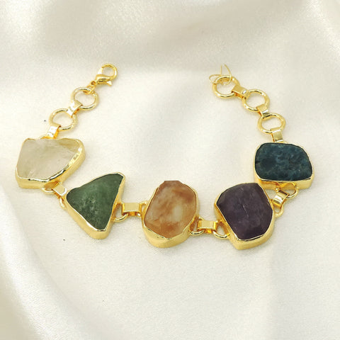 Raw Multistone Statement Bracelet | Handmade Gold Plated Gemstone Jewelry