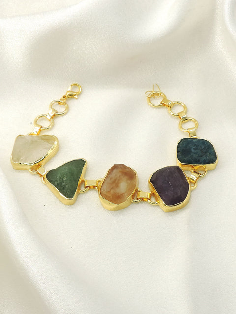 Raw Multistone Statement Bracelet | Handmade Gold Plated Gemstone Jewelry