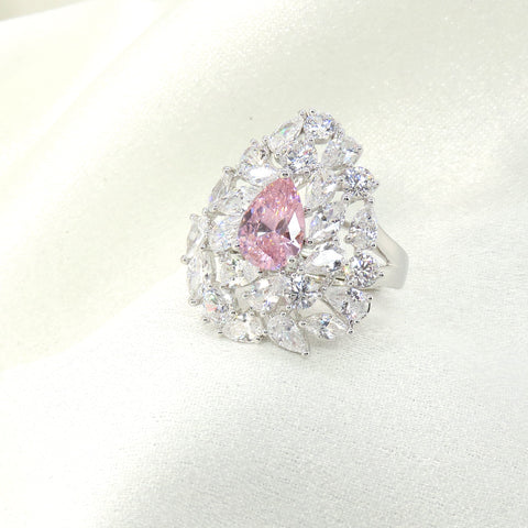 Pink CZ Floral Cluster Ring by Joyrias
