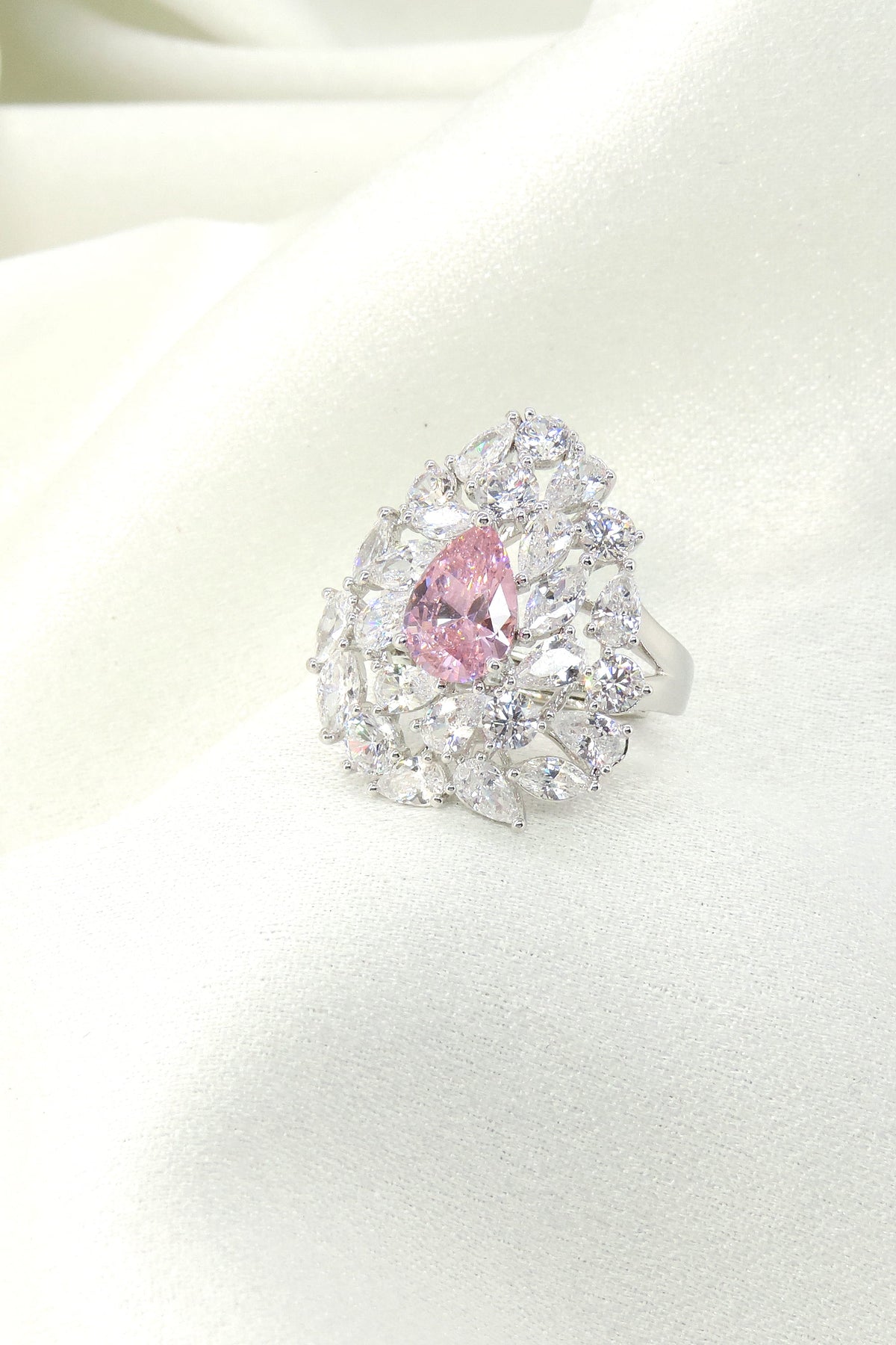 Pink CZ Floral Cluster Ring by Joyrias