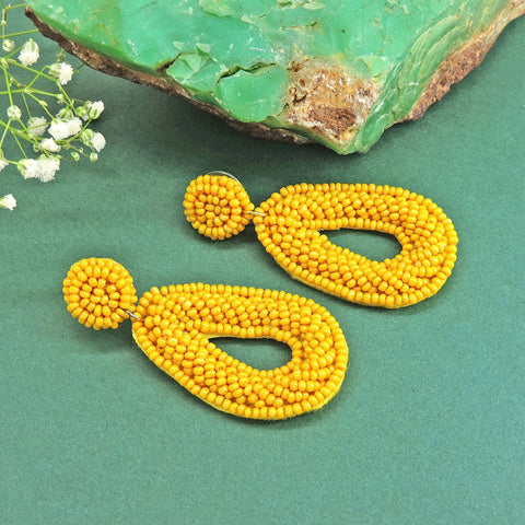 Yellow color beaded earrings – Indian colorful bead earrings for ethnic wear – Joyrias