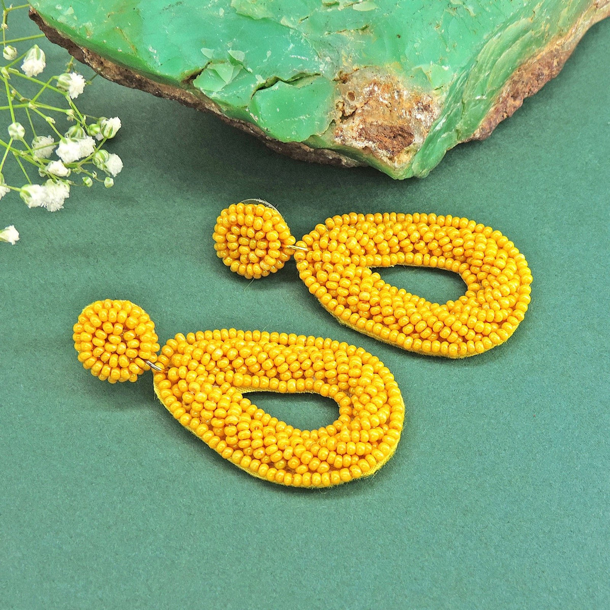 Yellow color beaded earrings – Indian colorful bead earrings for ethnic wear – Joyrias