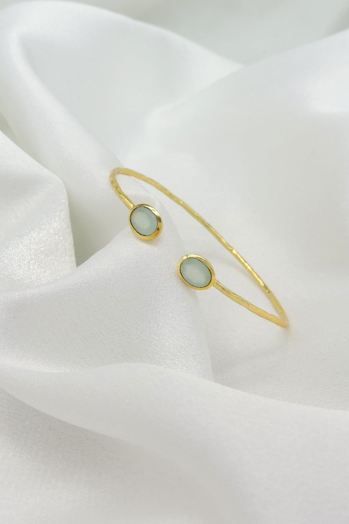 Minimal Rose Quartz Open Cuff Bracelet in Gold Finish