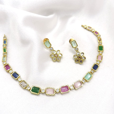 CZ multicolor necklace set with floral earrings and sparkling accents by joyrias