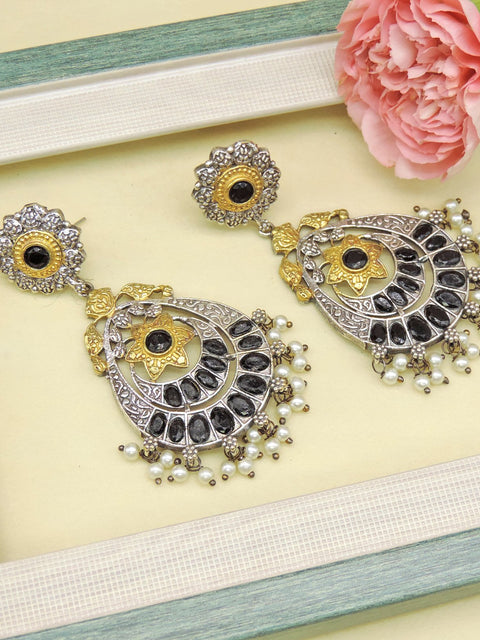 Daksha silver look-alike earrings in black – Indian oxidized ethnic earrings USA – Joyrias