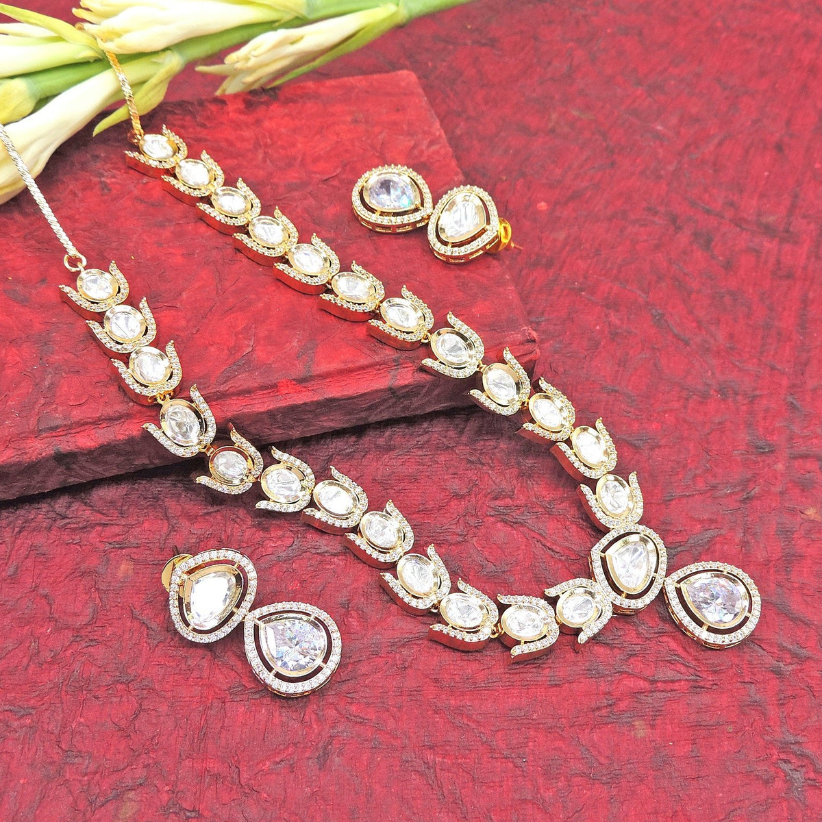 Kundan and AD necklace set variant – Indian Kundan necklace for weddings USA – Joyrias