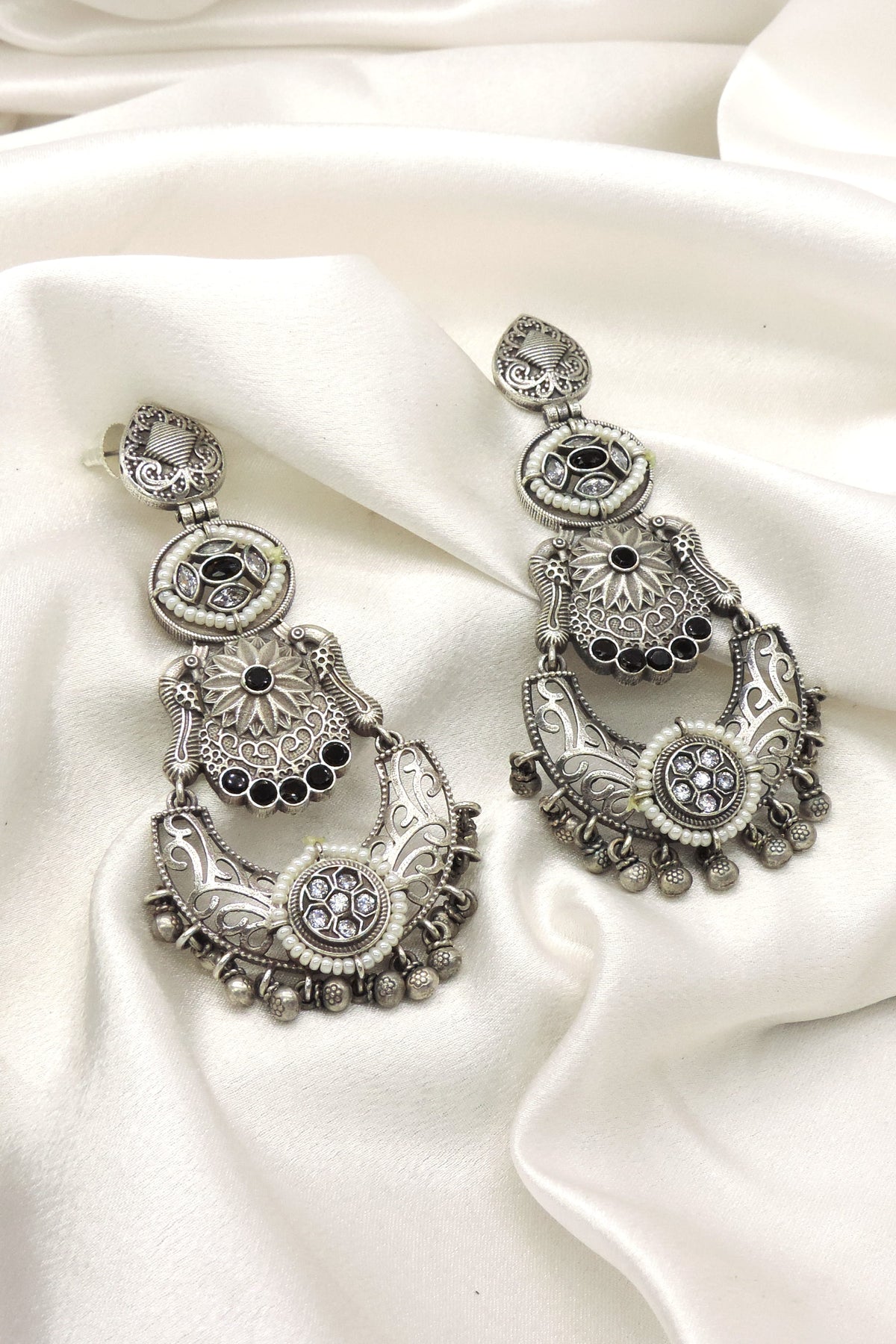 Blue Oxidised Chandbali Earrings