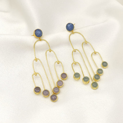 Multicolor Stone Cascade Drop Earrings in Gold | Modern Statement Design
