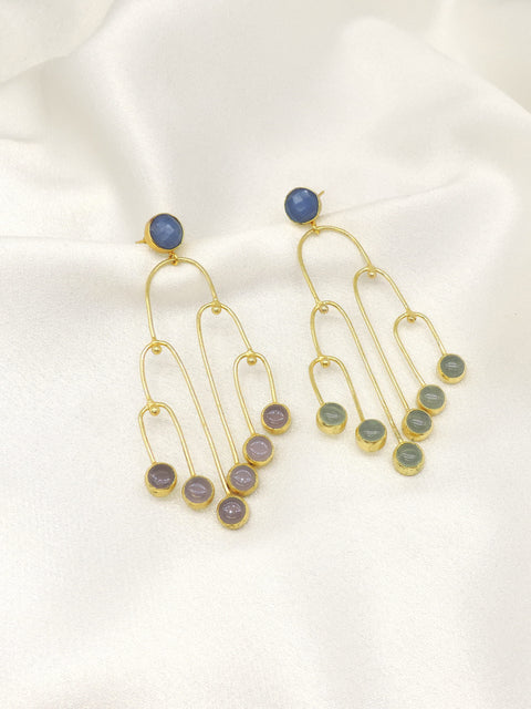 Multicolor Stone Cascade Drop Earrings in Gold | Modern Statement Design