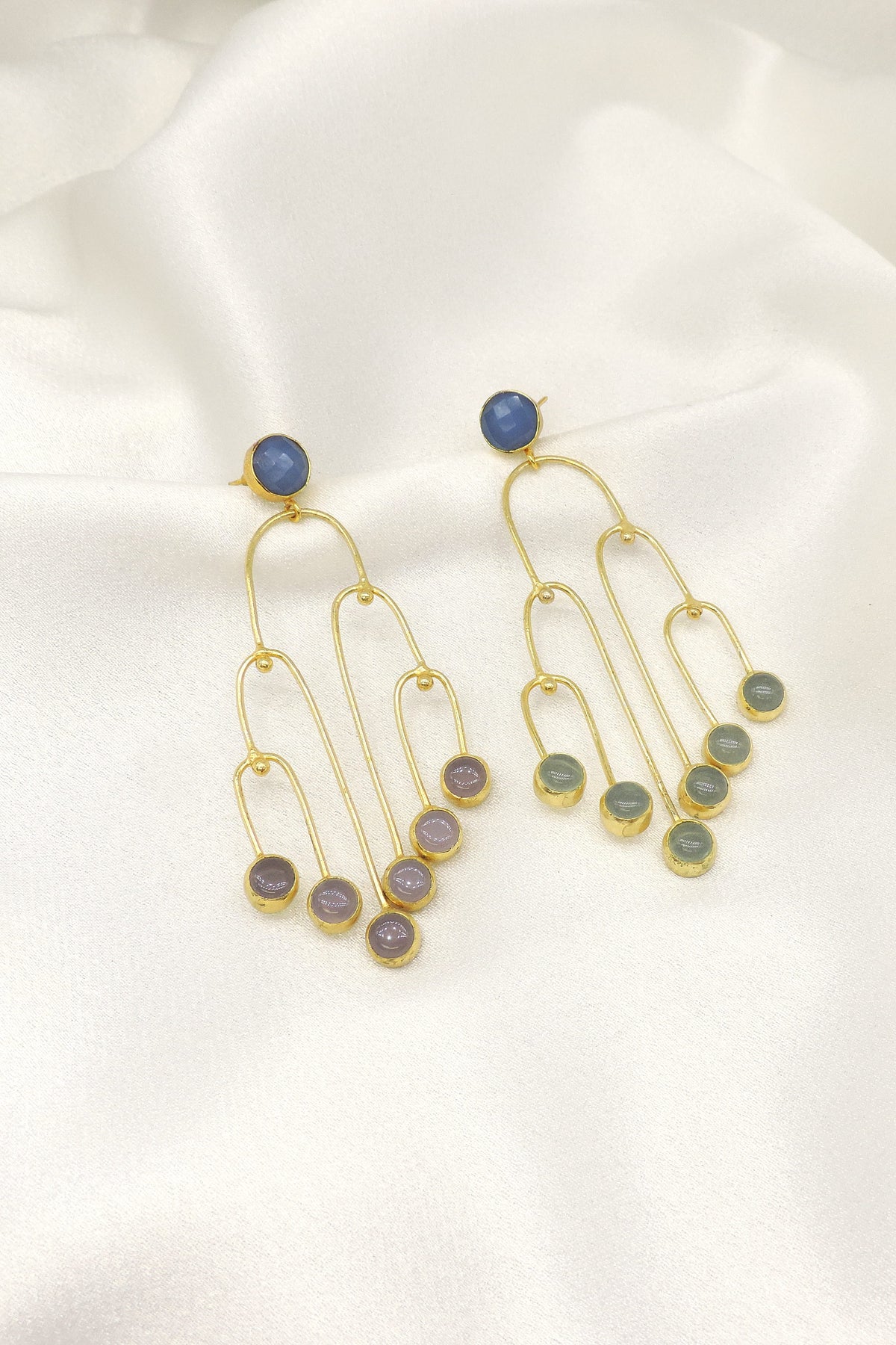 Multicolor Stone Cascade Drop Earrings in Gold | Modern Statement Design