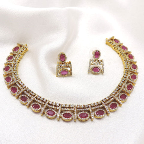 Wine-toned CZ AD jewelry set with matching necklace and earrings by joyrias