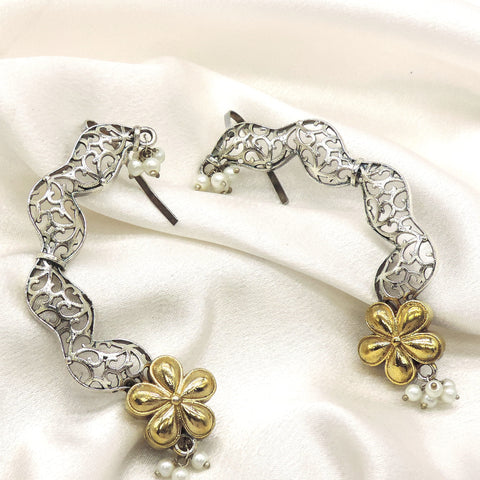 Dual Tone Floral Ear Cuff Earrings by Joyrias