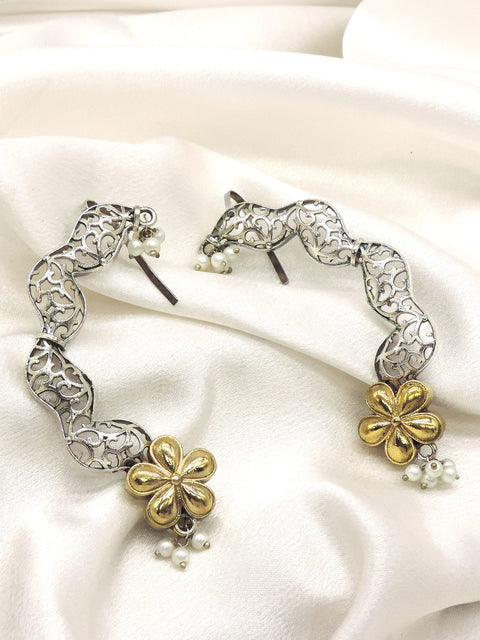 Dual Tone Floral Ear Cuff Earrings by Joyrias