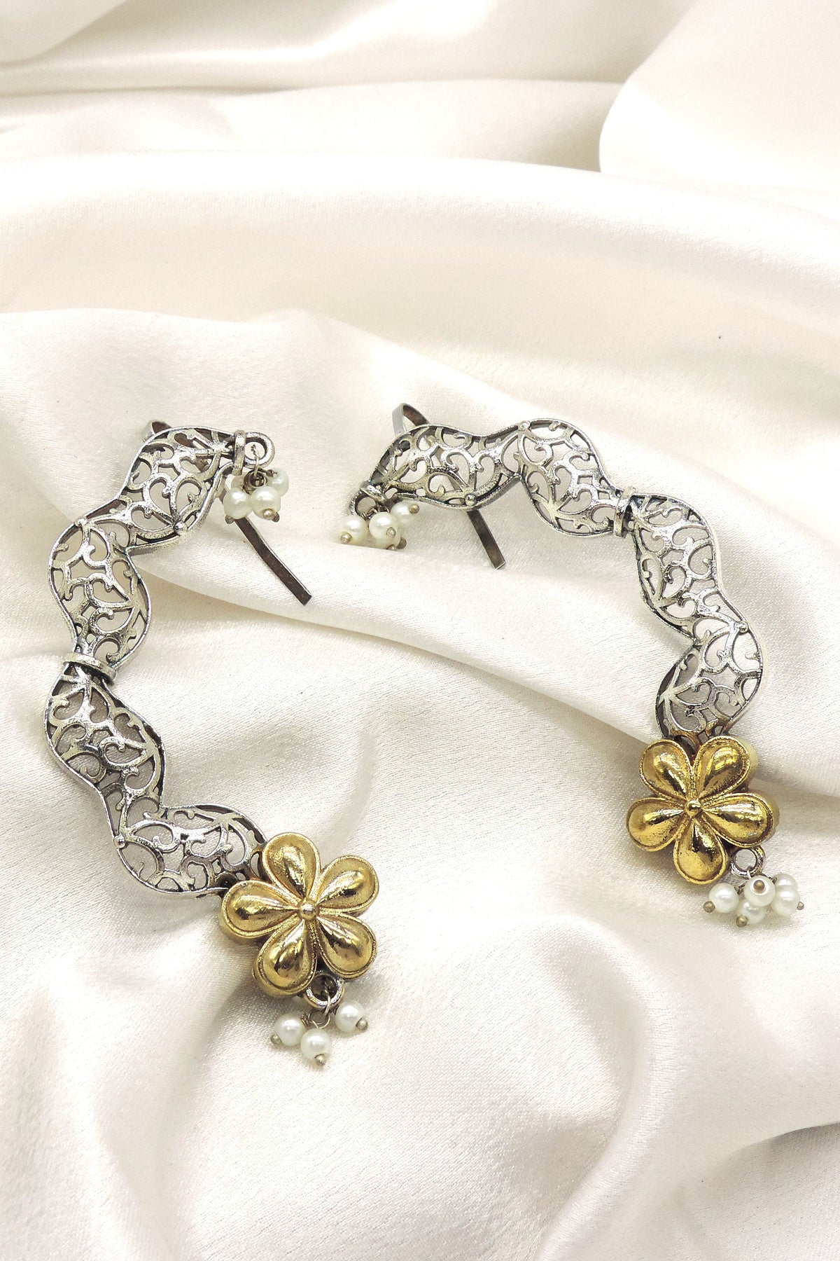 Dual Tone Floral Ear Cuff Earrings by Joyrias