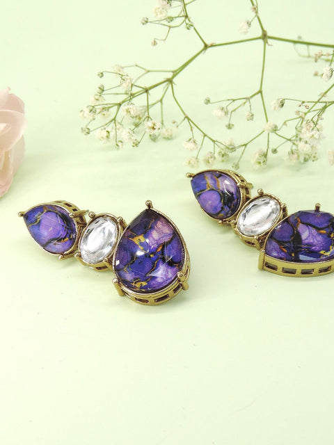 Purple stone drop earrings with clear gem accents – Indian ethnic earrings for women USA – Joyrias