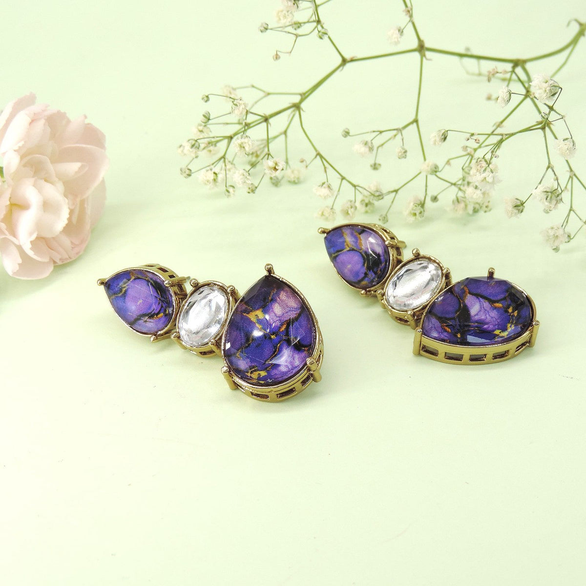 Purple Stone Drop Earrings with Clear Gem Accents | Joyrias Jewelry Image 0