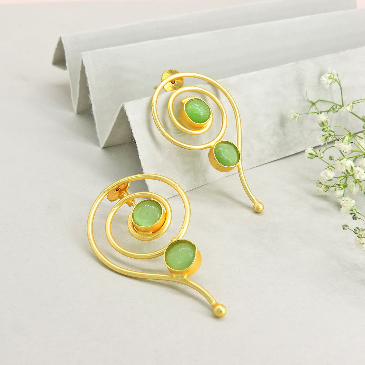 Gold Plated Brass Earrings with Orange stone