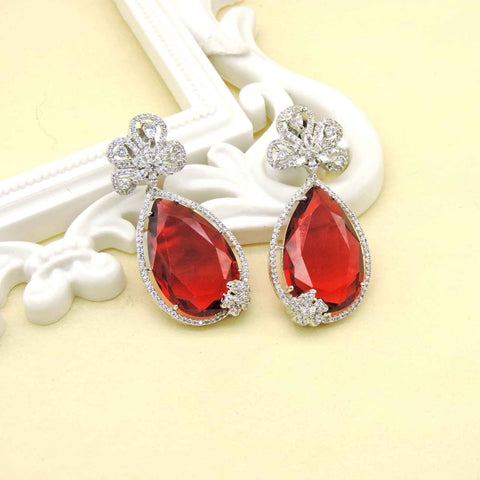 CZ earrings with red drop – Indian cubic zirconia red drop earrings USA – Joyrias