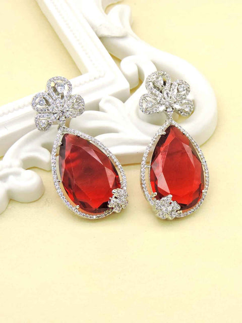 CZ earrings with red drop – Indian cubic zirconia red drop earrings USA – Joyrias