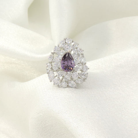 Purple pear AD CZ cocktail ring by Joyrias