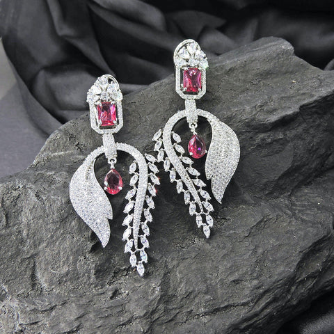 Long CZ earrings – Indian long cubic zirconia earrings for weddings USA – Joyrias