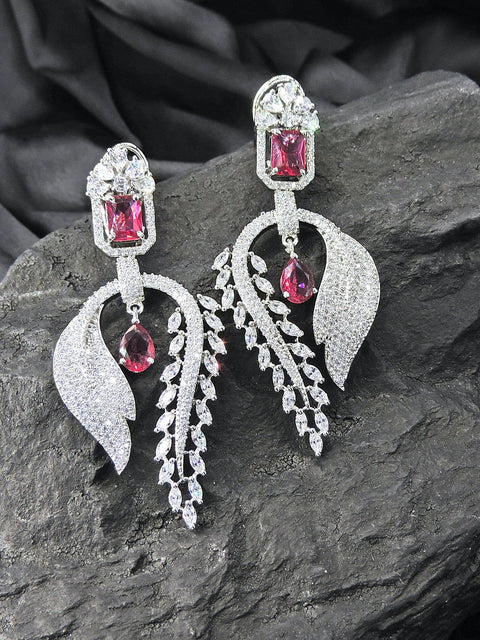 Long CZ earrings – Indian long cubic zirconia earrings for weddings USA – Joyrias