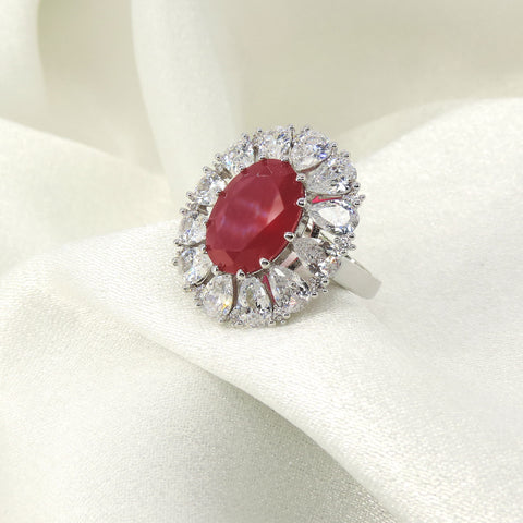 Ruby Oval Halo CZ Ring by Joyrias
