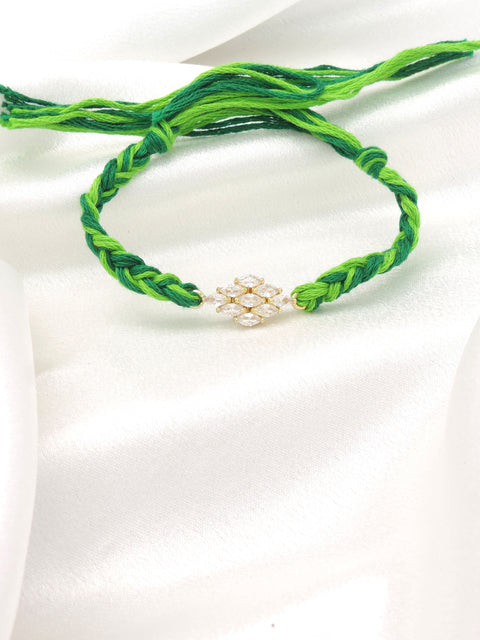 Green Zircon Floral Bhaiya Rakhi by Joyrias