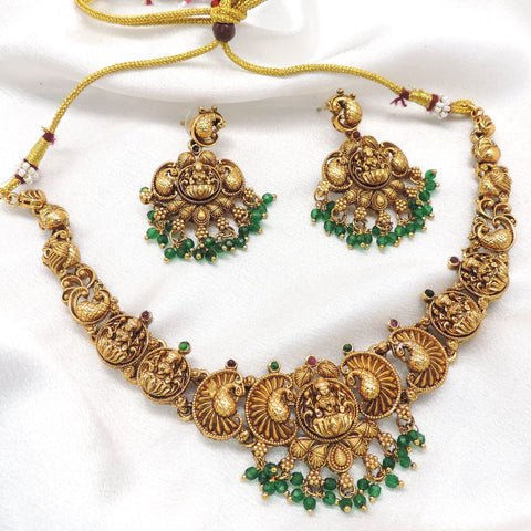 Green Peacock Temple Jewelry Set by Joyrias