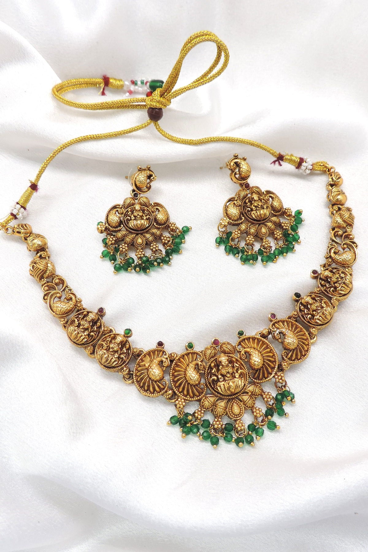 Green Peacock Temple Jewelry Set by Joyrias