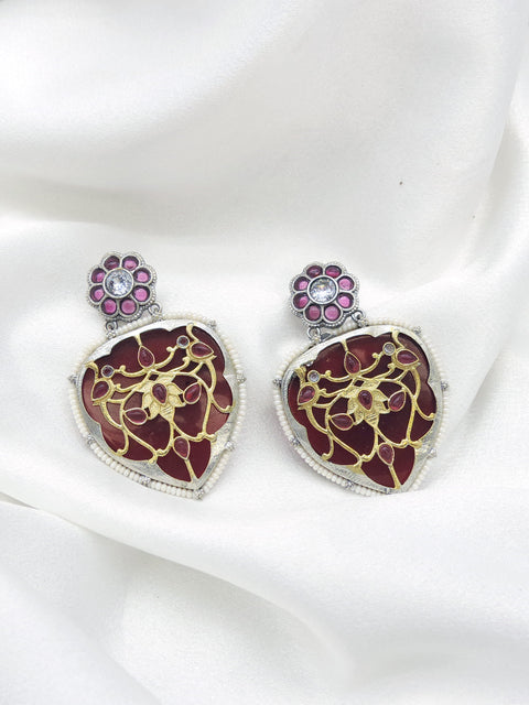 Oxidized Silver Blue Enamel Floral Drop Earrings