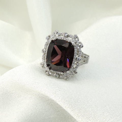 Garnet Cushion Halo Ring by Joyrias