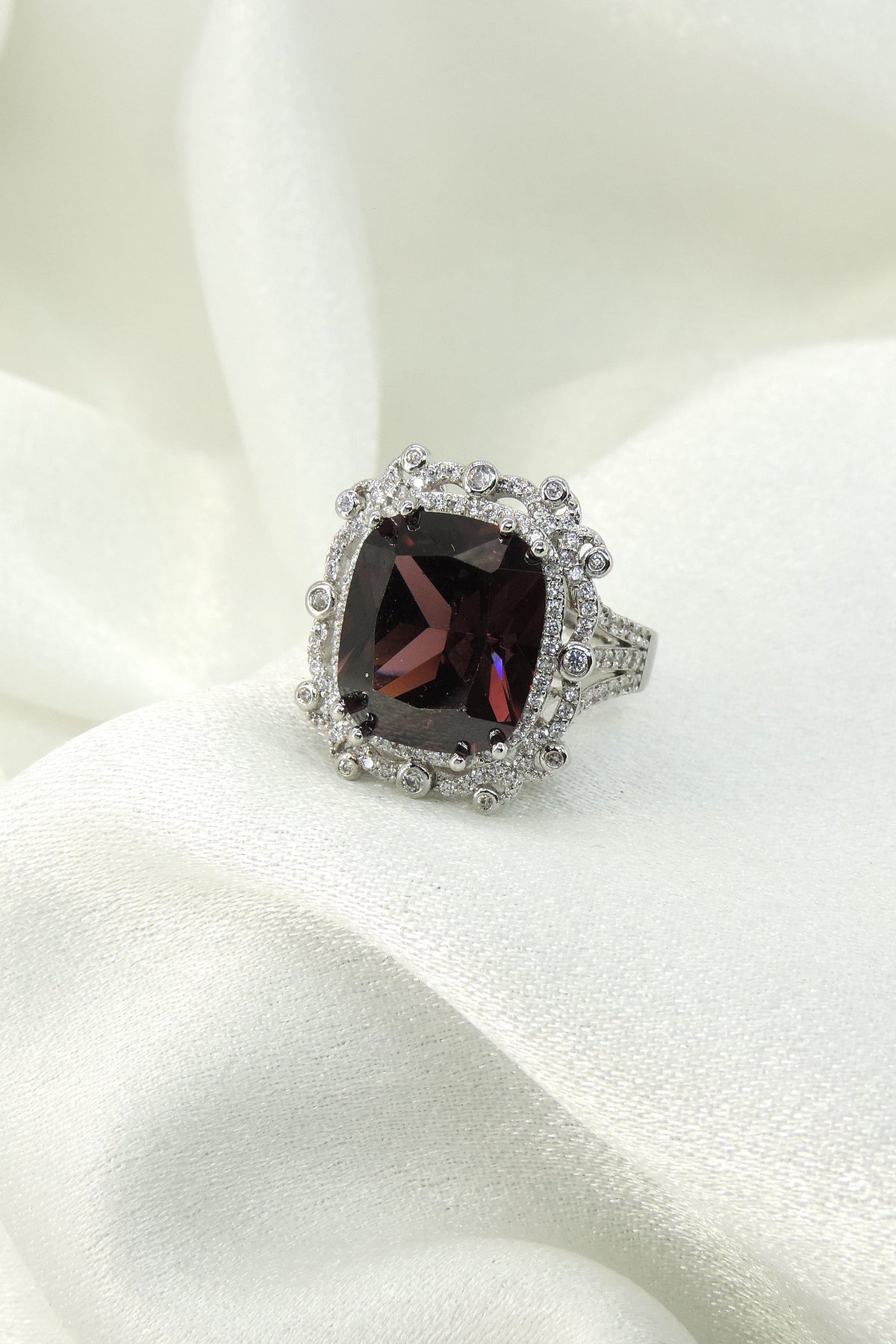 Garnet Cushion Halo Ring by Joyrias
