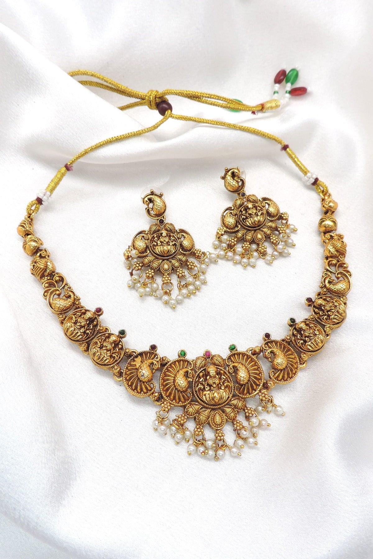 Antique Lakshmi Peacock Pearl Jewelry Set by Joyrias