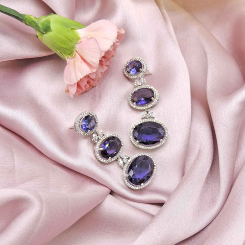 Purple CZ earrings – Indian cubic zirconia purple earrings for festive wear USA – Joyrias