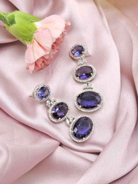 Purple CZ earrings – Indian cubic zirconia purple earrings for festive wear USA – Joyrias