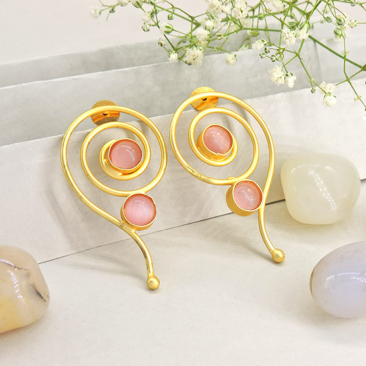 Gold plated earrings multistone variant – Indian handcrafted earrings for Navratri – Joyrias