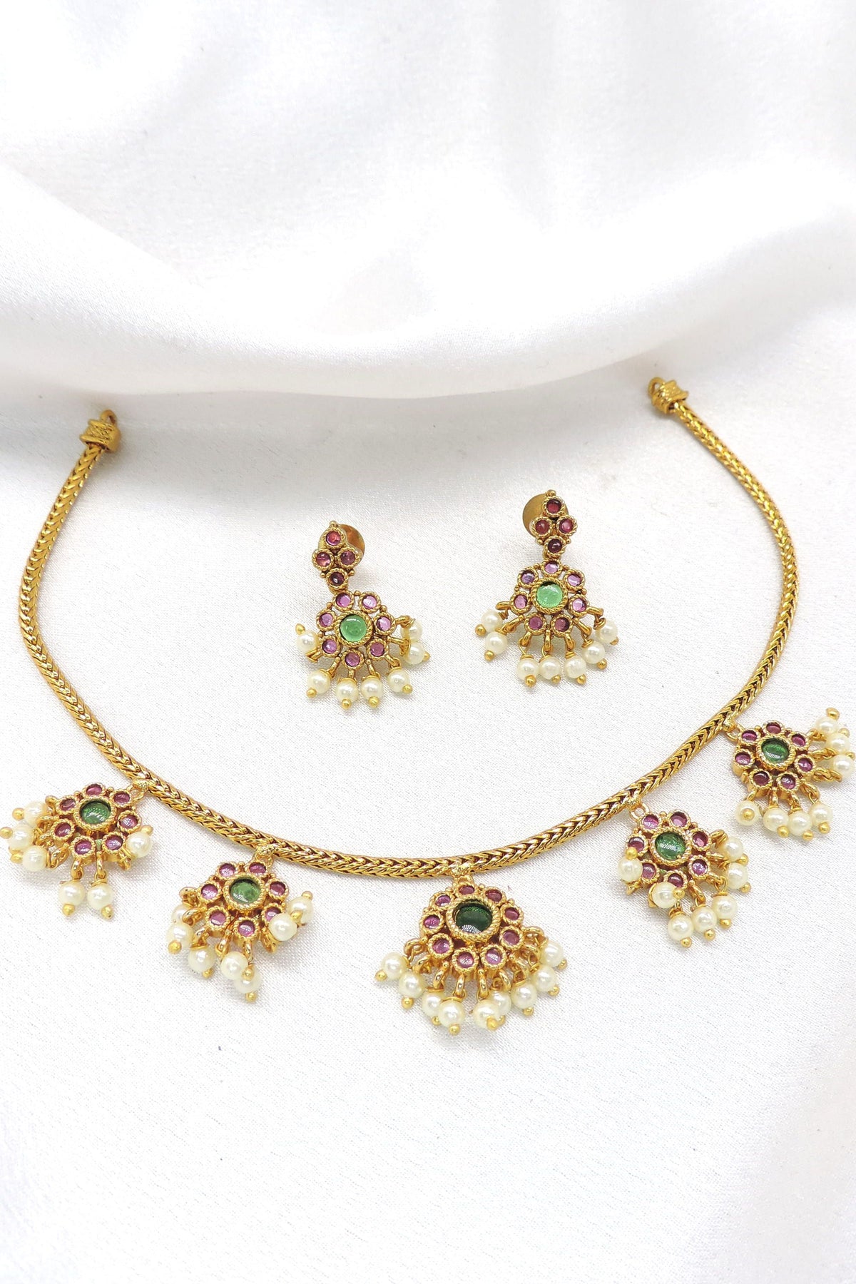 Graceful Floral Green Pearl Jewelry Set by Joyrias