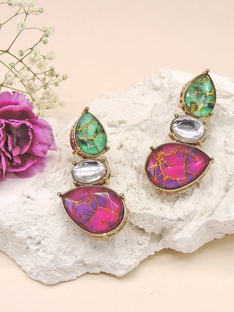 Magenta fire stone long statement earrings – Indian ethnic statement earrings for festivals USA – Joyrias