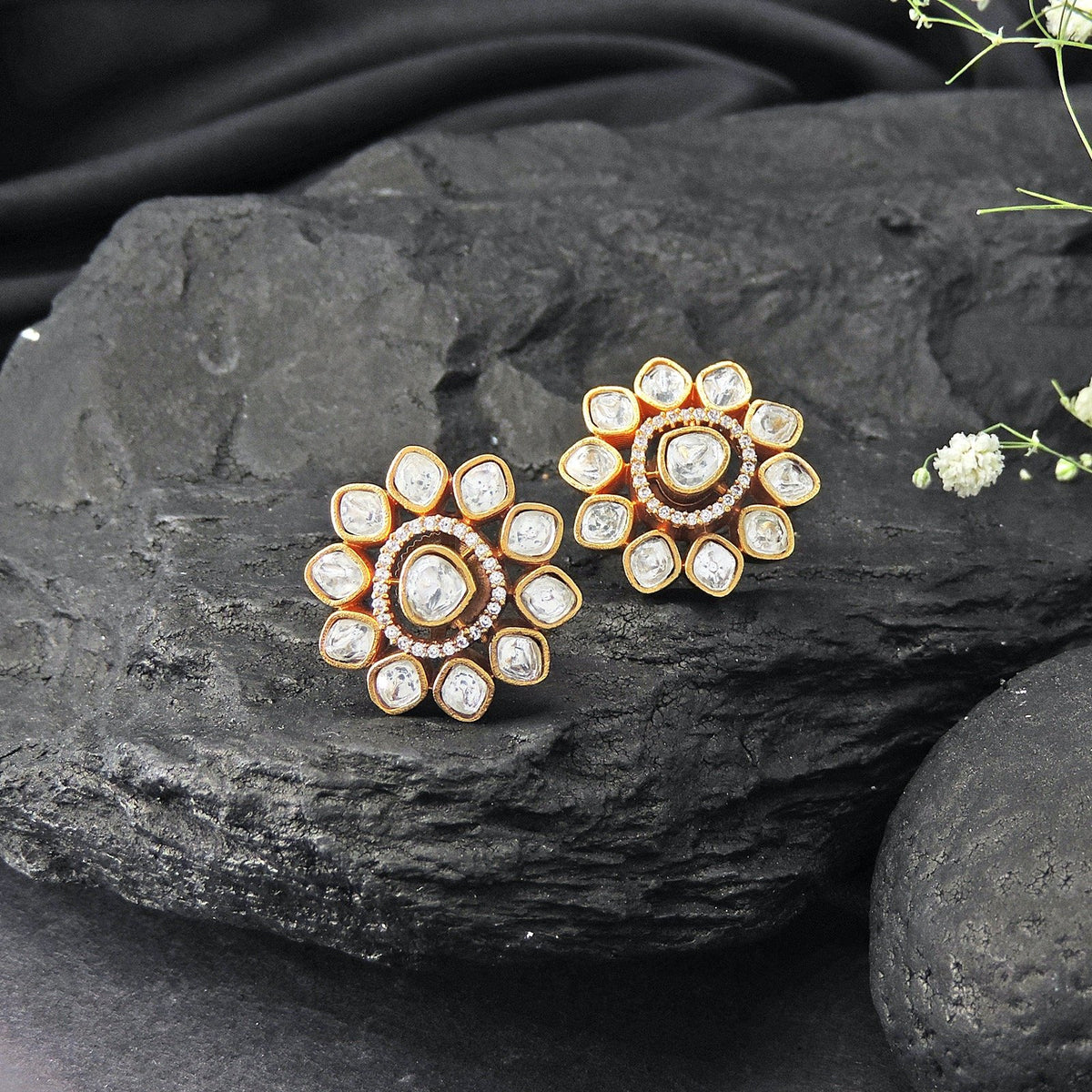 Moissanite Kundan stud earrings – Indian premium Moissanite stud earrings USA – Joyrias