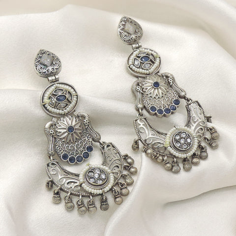 Blue Oxidised Chandbali Earrings | Joyrias