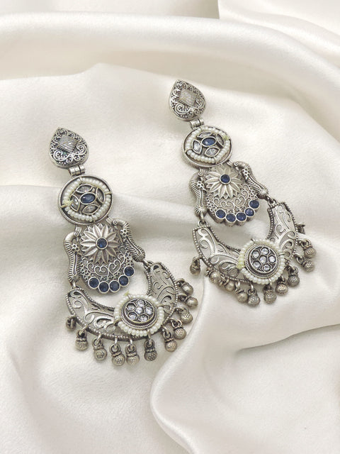 Blue Oxidised Chandbali Earrings | Joyrias