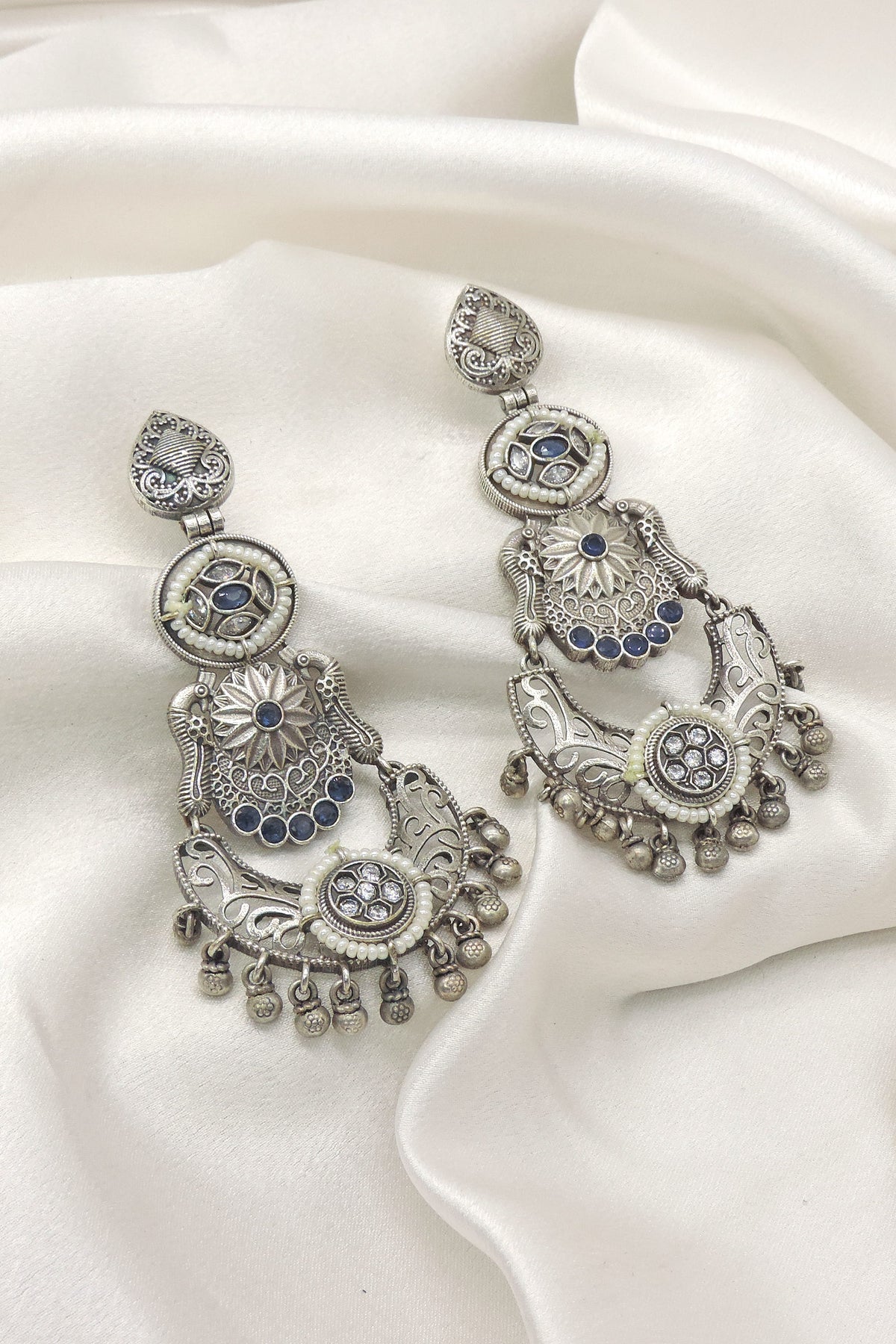 Blue Oxidised Chandbali Earrings | Joyrias