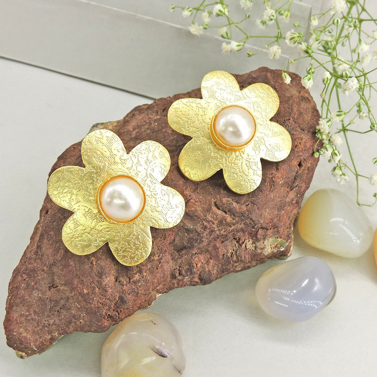 Star earrings with pearl drops – Indian celestial star earrings for women USA – Joyrias